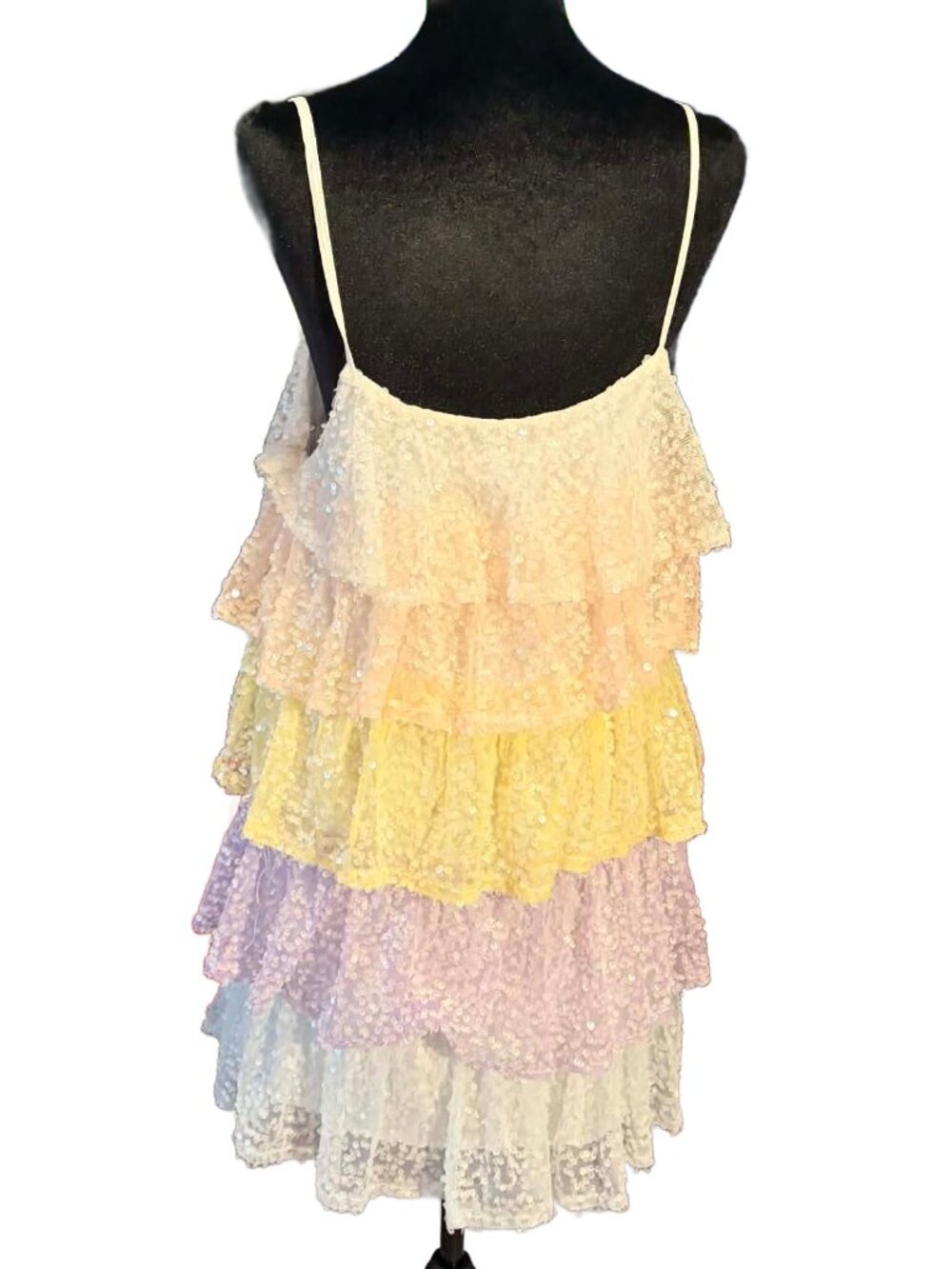 Tiered Pastel Sequin Mini Dress - Multi